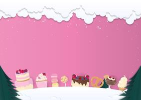 Dessert and snow with cloud on pink background vector