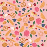 Bakery bread and fruit seamless pattern vector