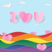 Colorful wave and heart with paper art style vector