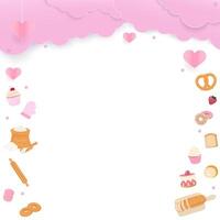 Bakery products with pink cloud on white background vector