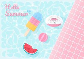 Summer background with dessert floating in the pool vector