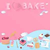 Bakery and baking tools with text on pink background vector