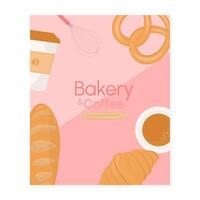 Bakery and coffee template on pink background vector