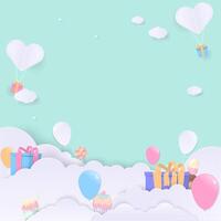 Pastel color background with cloud and gift box vector