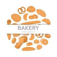 Bakery bread products with text vector