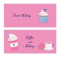 Set of sweet bakery banner with cupcake and coffee vector