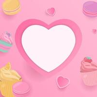 Heart background with pastel cupcake and macaron vector