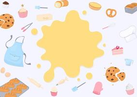 Baking utensils and bakery with yellow liquid shape background vector