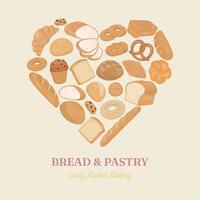 Bakery bread and pastry in heart shape vector