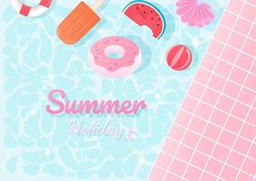 Summer holiday with ice cream and swimming ring floating in the pool vector