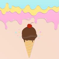 Chocolate ice cream cone paper art banner vector