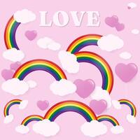 Colorful rainbow background with cloud and heart balloons vector