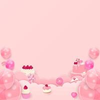 Dessert and cloud with helium balloons background vector