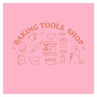 Baking tools shop banner linear icons design vector