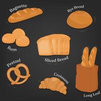 Set of bakery bread products on blackboard vector