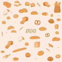 Set of bakery bread products elements with text bread vector