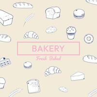 Bakery background with line icon and hand drawn style vector