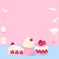 Dessert and baking tools with pink background vector