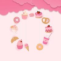 Sweet dessert with pink cloud banner vector