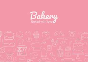 Baking utensils and bakery with linear icons background vector