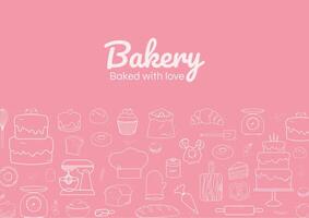 Baking utensils and bakery with linear icons background vector