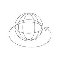 Globe, planet earth sign line continuous drawing vector. One line Globe, planet earth vector background. Flying airplane icon design about airplane transportation, airplane travel.