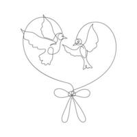 Continuous one line drawing dove birds line art drawing vector illustration. Romantic continuous line art style illustration.