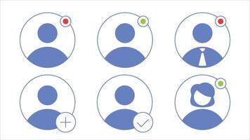 Set of different user profile avatar icon. social media user profile icon with status indicator. flat style vector illustration