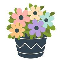 Bucket with spring flowers. Vector illustration.