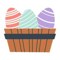 Basket with Easter eggs. Vector illustration.