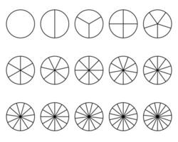 Circles divided into segments from 1 to 15. Segments infographic. Vector illustration.