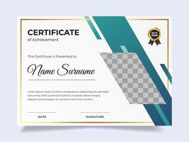 Modern gradient with photo certificate design template. Suitable for employee appreciation to the company vector