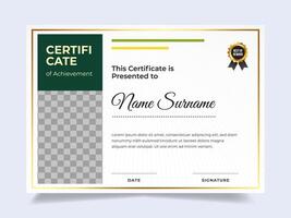 Modern green with photo certificate design template. Suitable for employee appreciation to the company vector