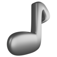 Quaver or eighth note side view metallic silver clipart flat design icon isolated on transparent background, 3D render entertainment and music concept png