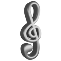 Treble clef or G clef note side view metallic silver clipart flat design icon isolated on transparent background, 3D render entertainment and music concept png