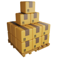 Stack parcel boxs on pallet clipart flat design icon isolated on transparent background , 3D rendering logistic and delivery concept png