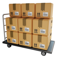 Parcel box on cart clipart flat design icon isolated on transparent background, 3D render logistic and delivery concept png