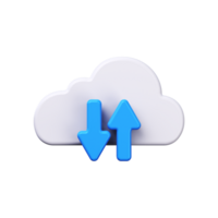 3d nube tecnología icono. nube con abajo y arriba flechas png