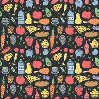 Seamless food pattern. Doodle food background vector