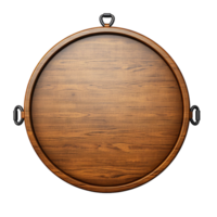 AI generated Empty Circular Wooden Sign With Chains 3D Element png isolated on transparent background