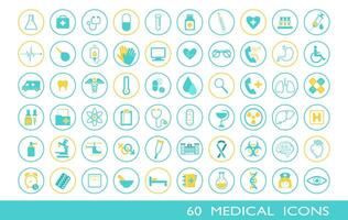 60 60 médico icono conjunto vector ilustración