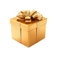 AI generated Golden gift box with bow isolated on transparent background png