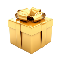 ai generato d'oro regalo scatola con arco isolato su trasparente sfondo png