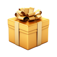 AI generated Golden gift box with bow isolated on transparent background png