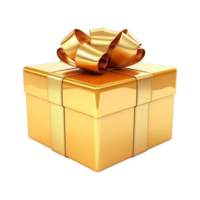 AI generated Golden gift box with bow isolated on transparent background png
