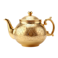 AI generated Golden teapot isolated on transparent background png