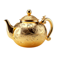 AI generated Golden teapot isolated on transparent background png