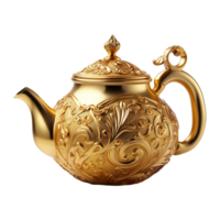 AI generated Golden teapot isolated on transparent background png