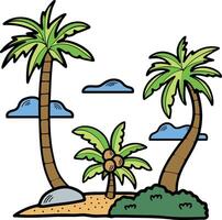 mano dibujado Coco árbol en el medio de el mar en plano estilo vector