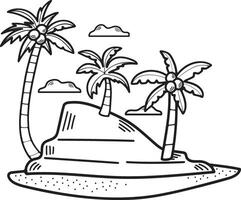 Hand Drawn Coconut tree in the middle of the sea in flat style vector